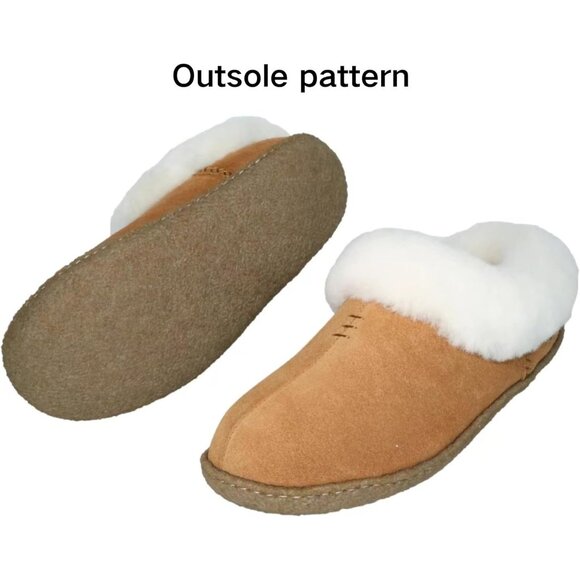 Women's Brown White Fuzzy Leather Collar Wool Lining Warm Slipper Boot Shoes - Picture 4 of 6